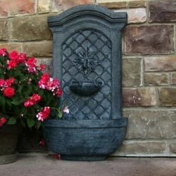 Sunnydaze Decor Sunnydaze 31"H Electric Polystone Rosette Leaf Outdoor Wall-Mount Water Fountain, Lead Finish -Cheap Garden Decor Store unnamed file 13635