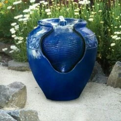 16.93" Glazed Pot Outdoor Floor Fountain with LED Lights - Teamson Home Teal -Cheap Garden Decor Store unnamed file 13663