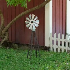 Rustic Bronze & Silver Metal Mini Windmill - Alpine Corporation