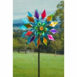 Evergreen 75"H Wind Spinner, Diamond Circle- Fade and Weather Resistant Outdoor Decor