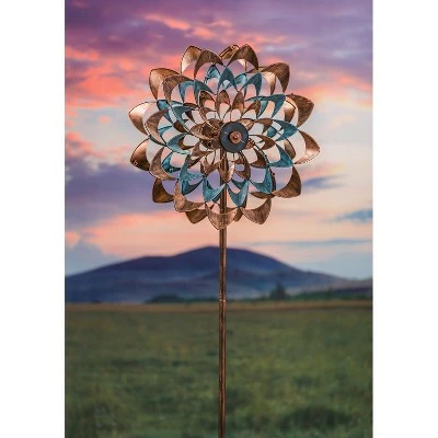 Evergreen 75"H Solar Wind Spinner, Copper and Verdigris Zinnia Garden Decor and Accessories for Home and Yard 3 Evergreen 75"H Solar Wind Spinner, Copper and Verdigris Zinnia Garden Decor and Accessories for Home and Yard