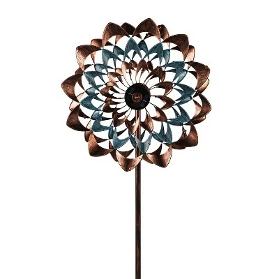 Evergreen 75"H Solar Wind Spinner, Copper and Verdigris Zinnia Garden Decor and Accessories for Home and Yard 6 Evergreen 75"H Solar Wind Spinner, Copper and Verdigris Zinnia Garden Decor and Accessories for Home and Yard - Image 4