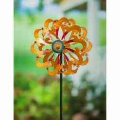 Evergreen 75"H Wind Spinner, Sunburst with Hammered Finish- Fade and Weather Resistant Outdoor Decor for Homes, Yards and Gardens