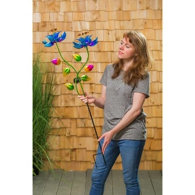 Evergreen 47"H Spinning Blue Flower Wind Spinner Garden Stake 2 Evergreen 47"H Spinning Blue Flower Wind Spinner Garden Stake - Image 2