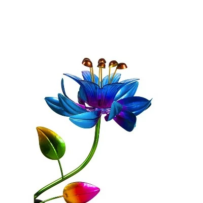 Evergreen 47"H Spinning Blue Flower Wind Spinner Garden Stake 4 Evergreen 47"H Spinning Blue Flower Wind Spinner Garden Stake - Image 4