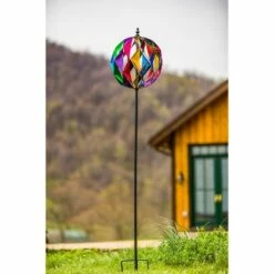 Evergreen 75-inch Colorful Ball Outdoor Safe Kinetic Wind Spinner Garden Stake