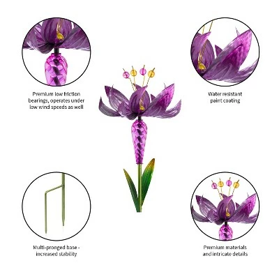 Evergreen 38.5"H Wind Spinner Flower Garden Stake, Pink 4 Evergreen 38.5"H Wind Spinner Flower Garden Stake, Pink - Image 2