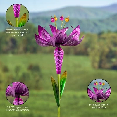 Evergreen 38.5"H Wind Spinner Flower Garden Stake, Pink 5 Evergreen 38.5"H Wind Spinner Flower Garden Stake, Pink - Image 3