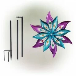 Alpine Corporation 64" Jeweled Colorful Metal Dual Floral Wind Spinner Garden Stake Aqua/Purple -Cheap Garden Decor Store unnamed file 13839