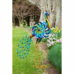 Evergreen 68"H Statement Peacock Wind Spinner