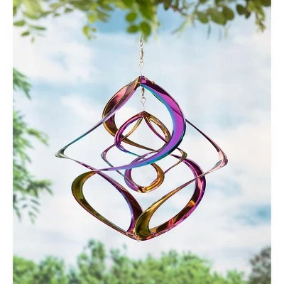 Wind & Weather Vibrant Multi-Colored Iridescent Dual Spiral Hanging Metal Wind Spinner 2 Wind & Weather Vibrant Multi-Colored Iridescent Dual Spiral Hanging Metal Wind Spinner