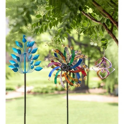 Wind & Weather Vibrant Multi-Colored Iridescent Dual Spiral Hanging Metal Wind Spinner 3 Wind & Weather Vibrant Multi-Colored Iridescent Dual Spiral Hanging Metal Wind Spinner - Image 2