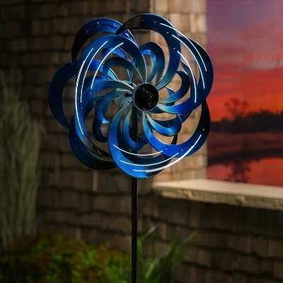 Evergreen 75"H Solar Wind Spinner, Blue Waves 6 Evergreen 75"H Solar Wind Spinner, Blue Waves - Image 4