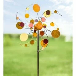 Wind & Weather Abstract Metal Crescent Moon and Planets Wind Spinner