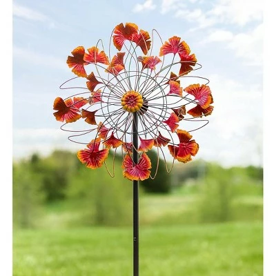 Wind & Weather Metal Ginkgo Leaves Wind Spinner In Autumn Hues With Abstract Wire Forms 3 Wind & Weather Metal Ginkgo Leaves Wind Spinner In Autumn Hues With Abstract Wire Forms