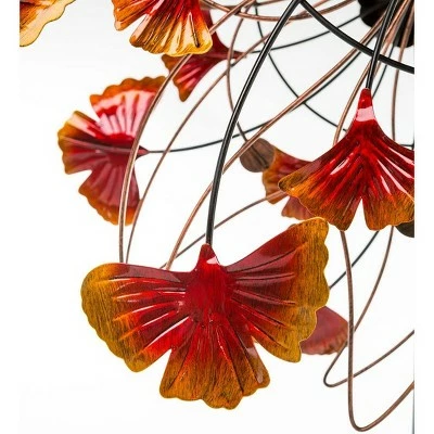 Wind & Weather Metal Ginkgo Leaves Wind Spinner In Autumn Hues With Abstract Wire Forms 5 Wind & Weather Metal Ginkgo Leaves Wind Spinner In Autumn Hues With Abstract Wire Forms - Image 3
