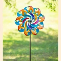 Wind & Weather Colorful Waves Metal Wind Spinner With Glass Balls