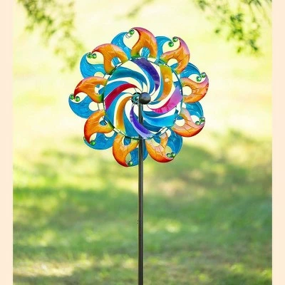 Wind & Weather Colorful Waves Metal Wind Spinner With Glass Balls 2 Wind & Weather Colorful Waves Metal Wind Spinner With Glass Balls