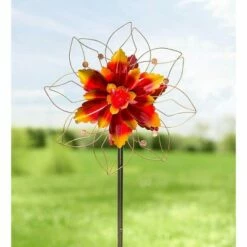 Wind & Weather Metal Autumn Leaves Wind Spinner With Abstract Flower Form