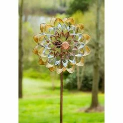 Evergreen 75"H Wind Spinner, Copper and Gold Flower -Cheap Garden Decor Store unnamed file 13974