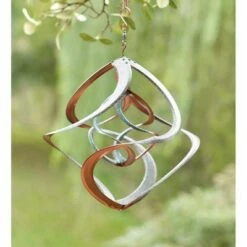 Wind & Weather Copper-Colored and Patina Dual Spiral Hanging Metal Wind Spinner