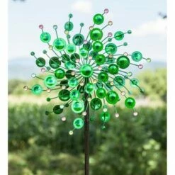 Wind & Weather Green Metal Wind Spinner with Colorful Crystals