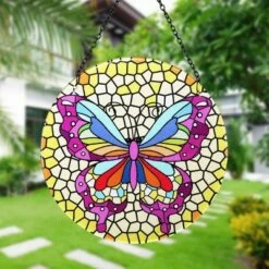 16.93" Metal Hanging Mosaic Butterfly Suncatcher - Exhart