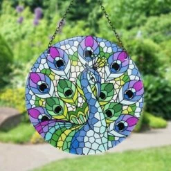 16.93" Metal Hanging Mosaic Peacock Suncatcher - Exhart
