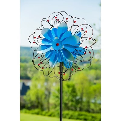 Evergreen 75"H Wind Spinner, Blue Floral with Wire Detailing 4 Evergreen 75"H Wind Spinner, Blue Floral with Wire Detailing - Image 3