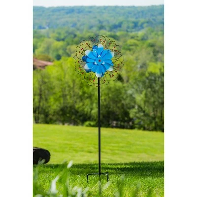 Evergreen 75"H Wind Spinner, Blue Floral with Wire Detailing 5 Evergreen 75"H Wind Spinner, Blue Floral with Wire Detailing - Image 4