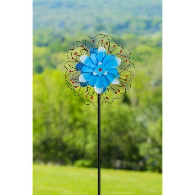 Evergreen 75"H Wind Spinner, Blue Floral with Wire Detailing 6 Evergreen 75"H Wind Spinner, Blue Floral with Wire Detailing - Image 5