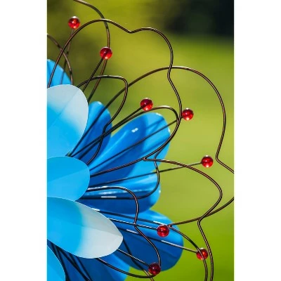 Evergreen 75"H Wind Spinner, Blue Floral with Wire Detailing 8 Evergreen 75"H Wind Spinner, Blue Floral with Wire Detailing - Image 7