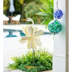 Wind & Weather Handcrafted Metal Crane Wind Spinner with Twirling Wings