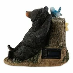 Zingz & Thingz Zingz & Thingz 8.5" Polyresin Lounging Bear Solar Light Statue Dark Brown