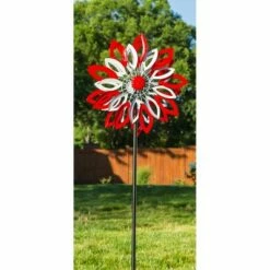 Evergreen 75"H Wind Spinner, Red and White Patriotic Leaves