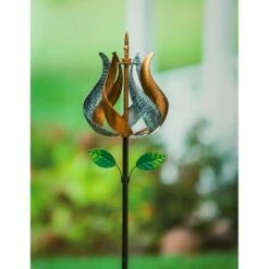 Evergreen 75"H Wind Spinner, Bronze and Blue Patina Tulip-