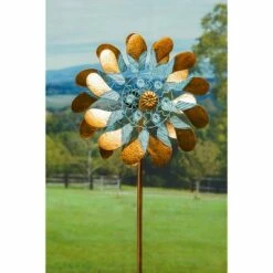 Evergreen 75"H Wind Spinner, Copper and Verdigris Paddles-