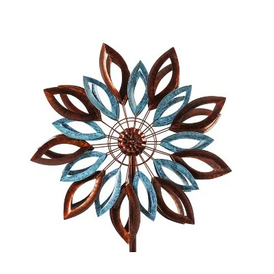 Evergreen 75"H Wind Spinner, Copper and Verdigris Leaves 4 Evergreen 75"H Wind Spinner, Copper and Verdigris Leaves - Image 3