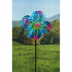 Evergreen 75"H Wind Spinner, Peacock Spirals- Fade and Weather Resistant Outdoor Decor