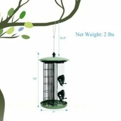 Costway 3-in-1 Metal Hanging Wild Bird Feeder Outdoor w/ 4 Feeding Ports & Perches