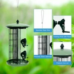 Costway 3-in-1 Metal Hanging Wild Bird Feeder Outdoor w/ 4 Feeding Ports & Perches -Cheap Garden Decor Store unnamed file 14386
