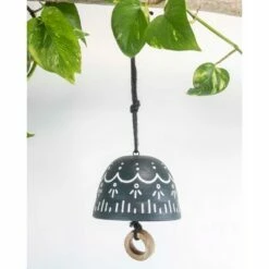 Navy and White Painted Terracotta Decorative Bell - Foreside Home & Garden