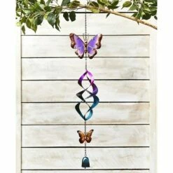 The Lakeside Collection Lakeside Hanging Butterfly Wind Spinner with Bell Chime - Garden Décor Accent