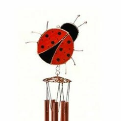 Gold Crest Distribution Home & Garden 19.5" Lady Bug Windchime Stain Glass Yard Decor Gold Crest Distributing - Bells And Wind Chimes