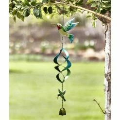 The Lakeside Collection Lakeside Hanging Hummingbird Wind Spinner with Bell Chime - Garden Décor Accent