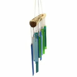 Gold Crest Distribution Home & Garden 11.0" Seaglass And Wood Windchime Unique Hand Made Gold Crest Distributing - Bells And Wind Chimes