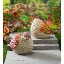 Set of 2 8.25" Polyresin Garden Statues Autumn Bird - Evergreen