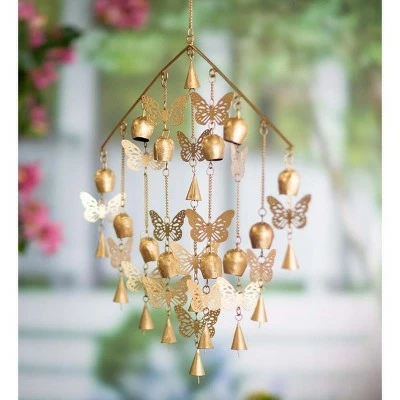 Wind & Weather Powder-Coated Golden Butterflies and Bells Wind Chime 5 Wind & Weather Powder-Coated Golden Butterflies and Bells Wind Chime - Image 3