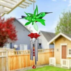 9.25" Metal and Plastic Hummingbird Spinning Wings Wind Chime - Exhart
