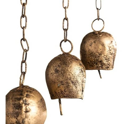 Wind & Weather Handcrafted Nine Metal Bells Wind Chime with Antiqued Golden Finish 6 Wind & Weather Handcrafted Nine Metal Bells Wind Chime with Antiqued Golden Finish - Image 4